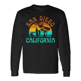 San Diego California Beach Surf Summer Vacation Girl Vintage Surfer Long Sleeve T-Shirt | Mazezy