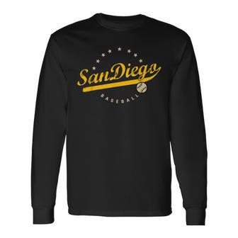 San Diego City Baseball Vintage Varsity Long Sleeve T-Shirt | Mazezy