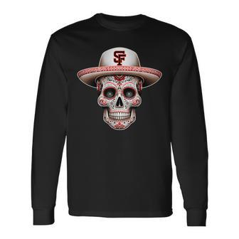 San Francisco Sugar Skull In The Style Mexican Day Long Sleeve T-Shirt - Seseable
