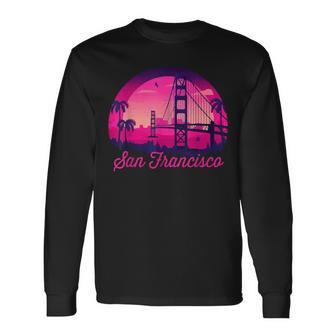 San Francisco Vintage California Skyline Bridge Long Sleeve T-Shirt - Monsterry