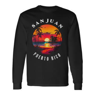 San Juan Puerto Rico Vintage Graphic Retro 70S Sunset Beach Long Sleeve T-Shirt - Seseable