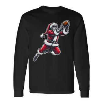 Santa Claus Playing American Football Christmas Football Fan Long Sleeve T-Shirt - Thegiftio UK