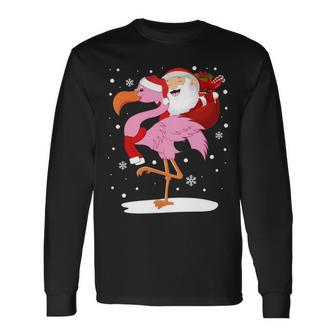 Santa Claus Riding Flamingo Long Sleeve T-Shirt | Mazezy UK