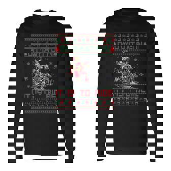 Santa Claus Riding Motorcycle Xmas Biker Present Christmas Long Sleeve T-Shirt - Monsterry