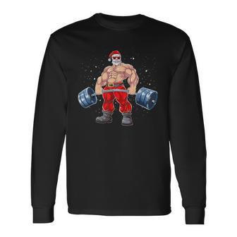 Santa Claus Weightlifting Fitness Christmas Bodybuilding Long Sleeve T-Shirt - Seseable