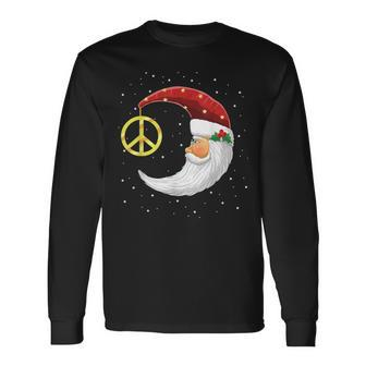 Santa Clause Moon And Star Peace Sign Christmas Dream Long Sleeve T-Shirt - Monsterry