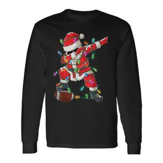 Santa Dabbing With Ball Christmas Football Player Sports Fan Long Sleeve T-Shirt | Mazezy
