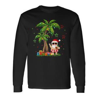 Santa Hawaiian Christmas Palm Tree Lights Xmas Long Sleeve T-Shirt - Monsterry UK