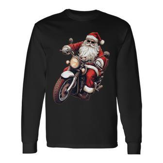 Santa Riding Motorcycle Bike Christmas Biker Xmas Long Sleeve T-Shirt - Thegiftio UK