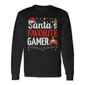Santa's Favorite Gamer Christmas Gaming Xmas Gamer Long Sleeve T-Shirt - Seseable