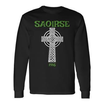Saoirse Meaning Freedom Irish Republican With Celtic Cross Long Sleeve T-Shirt - Monsterry