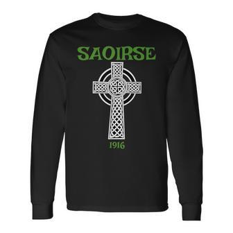 Saoirse Meaning Freedom Irish Republican With Celtic Cross Long Sleeve T-Shirt - Thegiftio UK