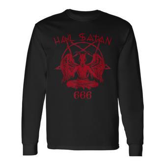 Satan Loves Me Hail Satan Teufel 666 Spruch Langarmshirts - Geschenkecke