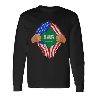 Saudi Arabian Blood Inside Me Saudi Arabia Flag Long Sleeve T-Shirt - Monsterry