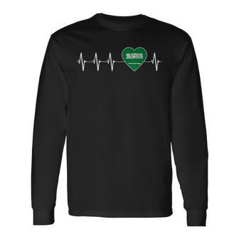 Saudi Arabian Heartbeat I Love Saudi Arabia Flag Heart Pulse Long Sleeve T-Shirt - Monsterry DE