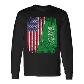 Saudi Arabian Roots Half American Flag Saudi Arabia Flag Long Sleeve T-Shirt - Monsterry DE