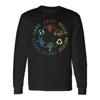 Save Bees Rescue Animals Recycle Plastic Earth Day 2024 Long Sleeve T-Shirt - Seseable
