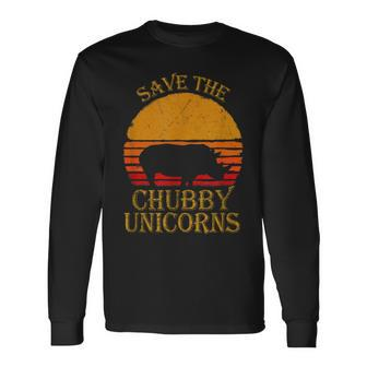Save The Chubby Unicorns Retro Style Rhino Long Sleeve T-Shirt - Seseable