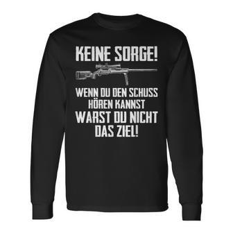 Schwarzes Langarmshirts mit Spruch & Gewehr, Zieljagd-Motiv für Schützen - Seseable