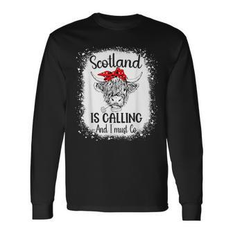 Scotland Is Calling And I Must Go Bleached Highland Cow Long Sleeve T-Shirt - Monsterry AU