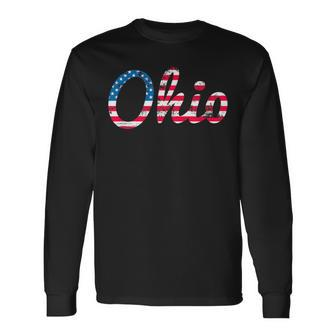 Script Ohio Usa Pride Stars And Stripes Flag Long Sleeve T-Shirt - Monsterry