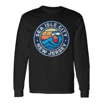 Sea Isle City New Jersey Nj Vintage Nautical Waves Long Sleeve T-Shirt - Monsterry DE