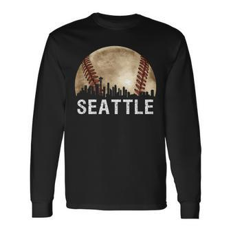 Seattle Skyline City Vintage Baseball Lover Long Sleeve T-Shirt | Mazezy