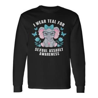 Sexual Assault Awareness I Wear Teal Cute Elephant 2024 Long Sleeve T-Shirt | Mazezy