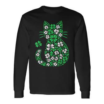 Shamrock Irish Cat Graphic Saint Patrick Day For Cat Lovers Long Sleeve T-Shirt - Seseable
