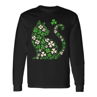 Shamrock Irish Cat Graphic Saint Patrick Day For Cat Lovers Long Sleeve T-Shirt | Mazezy