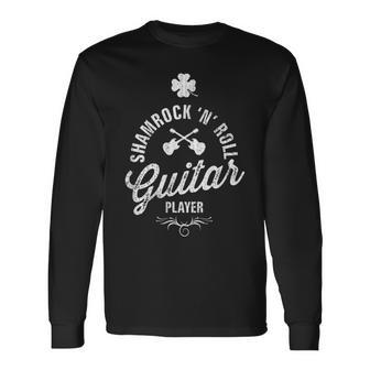 Shamrock N Roll Guitar Player Long Sleeve T-Shirt - Monsterry