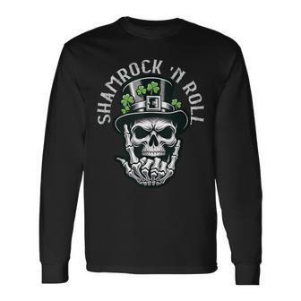 Shamrock N Roll Leprechaun Punk & Clover Skulls Apparel Long Sleeve T-Shirt - Monsterry DE