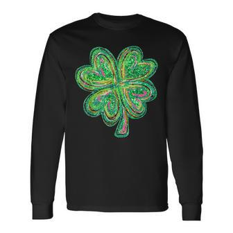 Shamrock Sequins Effect Clover Happy St Patrick's Day Womens Long Sleeve T-Shirt | Mazezy