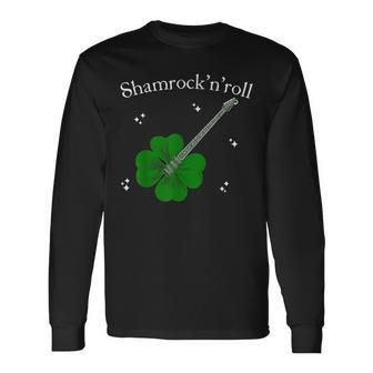 Shamrock'n'roll St Patrick's Day Rock Guitar Bass Players Long Sleeve T-Shirt - Monsterry