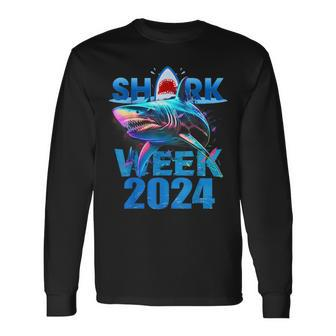 Shark Fin 2024 Week Passion For Shark Lover Ocean Wildlife Long Sleeve T-Shirt - Seseable