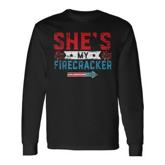 She's My Firecracker His And Hers 4Th July Matching Couples Long Sleeve T-Shirt - Monsterry