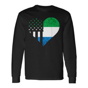 Sierra Leone American Siera Leonean Heart Flag Pride Long Sleeve T-Shirt - Monsterry UK