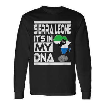 Sierra Leone It's In My Dna With Flag Africa Map Raised Fist Long Sleeve T-Shirt - Monsterry DE