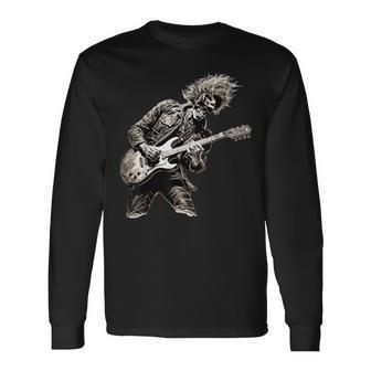 Skeleton Guitar Guy Rock And Roll Band Rock On Long Sleeve T-Shirt - Seseable