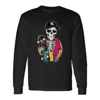 Skeleton Is Ready To Skate Skateboard Skeletor Graphic Long Sleeve T-Shirt - Monsterry