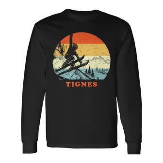Ski Tignes France Vintage Snow Skiing Vacation Long Sleeve T-Shirt - Monsterry CA