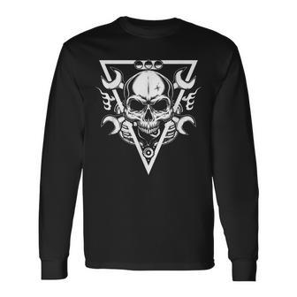 Skull Auto Mechanic Cars Garage Tuning Workshop Screwdriver Long Sleeve T-Shirt - Monsterry UK