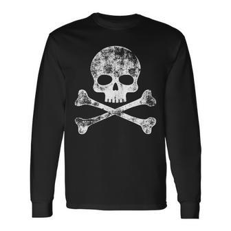 Skull Crossbones Skeleton Jolly Roger Long Sleeve T-Shirt - Monsterry CA