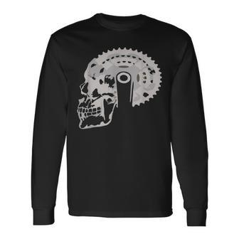 Skull Of Gears T Biking Motorcycle Long Sleeve T-Shirt - Monsterry