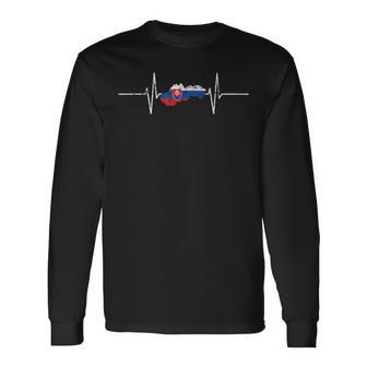 Slovakia Slovakia Heartbeat Ecg Vintage Flag Slovakia Langarmshirts - Seseable