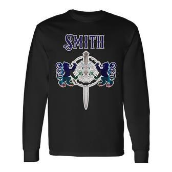 Smith Scottish Clan Family Name Tartan Lion Sword Long Sleeve T-Shirt - Seseable