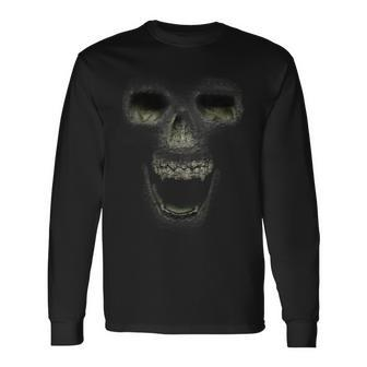 Smoky Skull Laughing Long Sleeve T-Shirt - Monsterry
