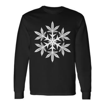Snowflake Weed Marijuana Leaf Christmas Pajama Long Sleeve T-Shirt | Mazezy