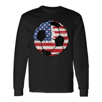 Soccer American Flag United States Ball Long Sleeve T-Shirt - Monsterry CA