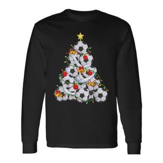 Soccer Christmas Tree Xmas Pajamas Coach Player Boys Long Sleeve T-Shirt - Monsterry